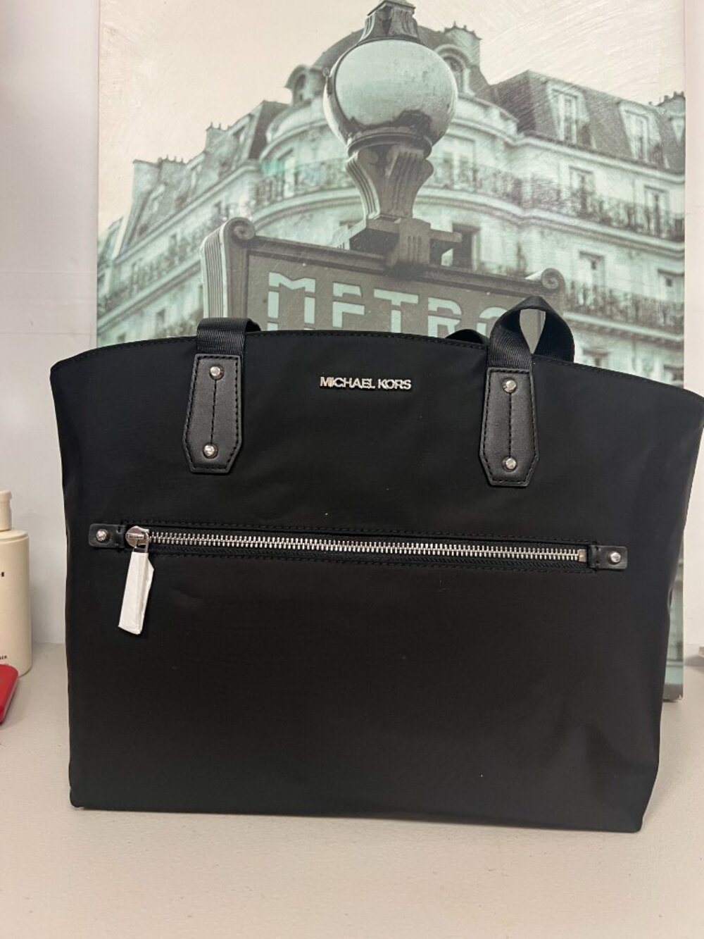 Michael Kors Polly Medium Nylon Top Zip Tote Bag Style 38T0CP5T2C Black